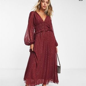NWOT ASOS Curve button up ruched waist cocktail midi dress in maroon